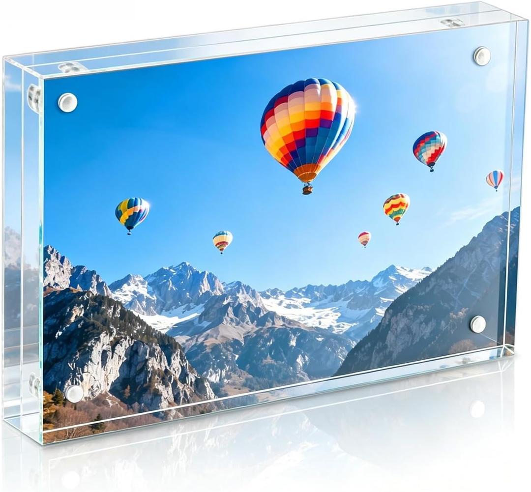 Acrylic Picture Frames 1 Pack,4X6 Double Sided Magnetic Picture Frames, 10+10mm Thick BlockClear Freestanding Transparent Acrylic Frames, Gifts for Women Mom Grandma Father Girlfriend Sister