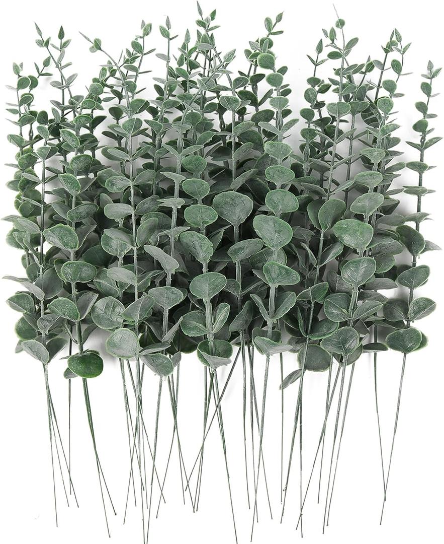 RECUTMS 36PCS Eucalyptus Leaves Stems 15Inch Artificial Green Leaf Branches Plant Bundle for Indoor Outdoor Home Office Wedding Centerpiece Flower Bouquet Floral Arrangement Table Farmhouse Decoration