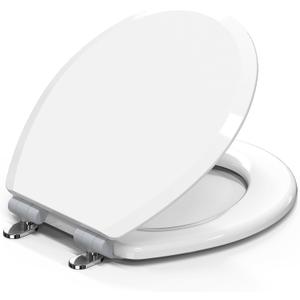 Pro Wood Toilet Seat Round, White, Magnetic Quick-Release Easy-Clean and Change, HushMotion Slow Close, StainShield High-Gloss Finish, Arch-Tite Never Loosens, Adjustable Fit, Secure Grip