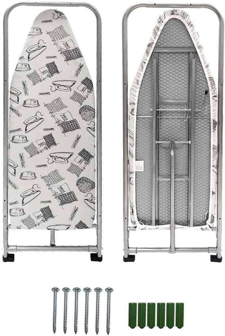 Duwee 14"x38" Wall Mounted and Door Mounted Ironing Board with Heat Resistant Cover (White)