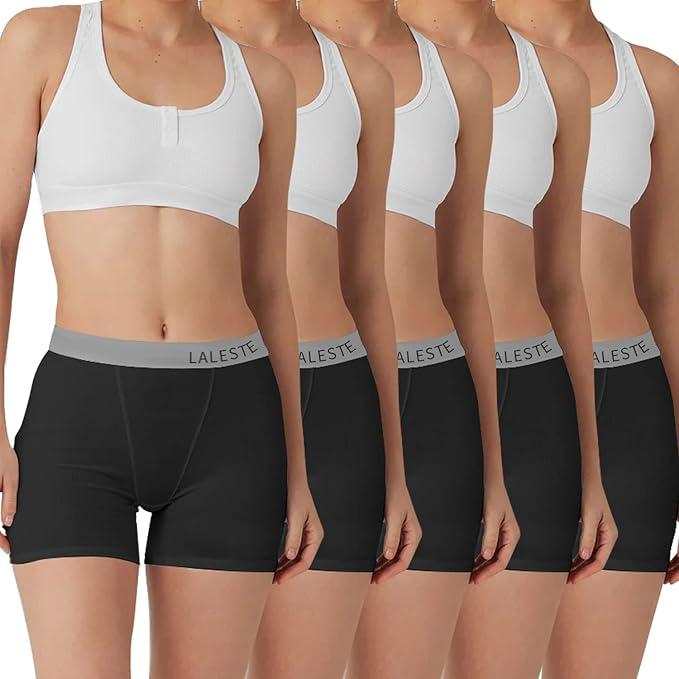 LALESTE Women's Cotton Boxer Briefs 3" Inseam Underwear Boy Shorts Panties 5 Pack XL