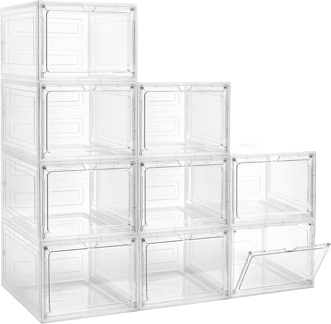 Storage Bins with Lids, 9 Pack Plastic Storage Containers with Magnetic Door, 19 Qt Stackable Clear Storage Box for Home, Office Organizing