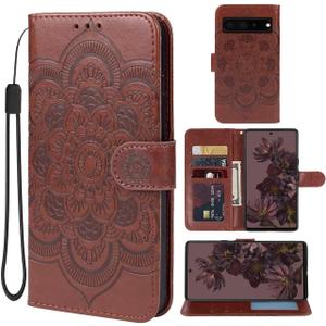 Case for Pixel 7 Pro - Embossed Mandala Leather Flip Wallet Case with Kickstand, 3 Card Slot, Magnetic Closure Cover for Google Pixel 7 Pro Brown