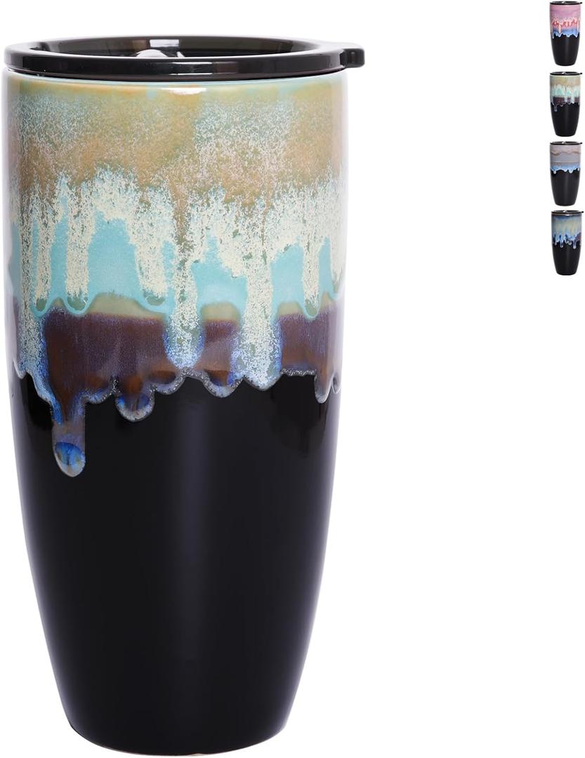 Bosmarlin Ceramic Travel Coffee Cup with Lid, 21 oz, Portable Coffee Mug for Car Cup Holder, Microwave Safe, Reactive Glaze (Pastel Blue)