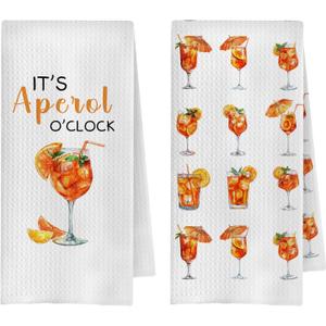 ChenCraty Funny Aperol Spritz Kitchen Towels Set of 2, Aperol Spritz Gift Dish Tea Bar Towels for Kitchen Decor, Gifts for Cocktail Lovers Decorative Hand Towels, 16x24 Inches