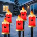 Set of 5 Christmas Candle Pathway Lights, Classic Red Outdoor Christmas Decorations for Yard, Weatherproof C7 LED Garden Stakes for Holiday Entryway & Walkway