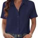 Zeagoo Womens Button Down Blouse Rolled Cuffed Short Sleeve Shirts Casual Work Blouse Summer Hawaiian Outfits, L