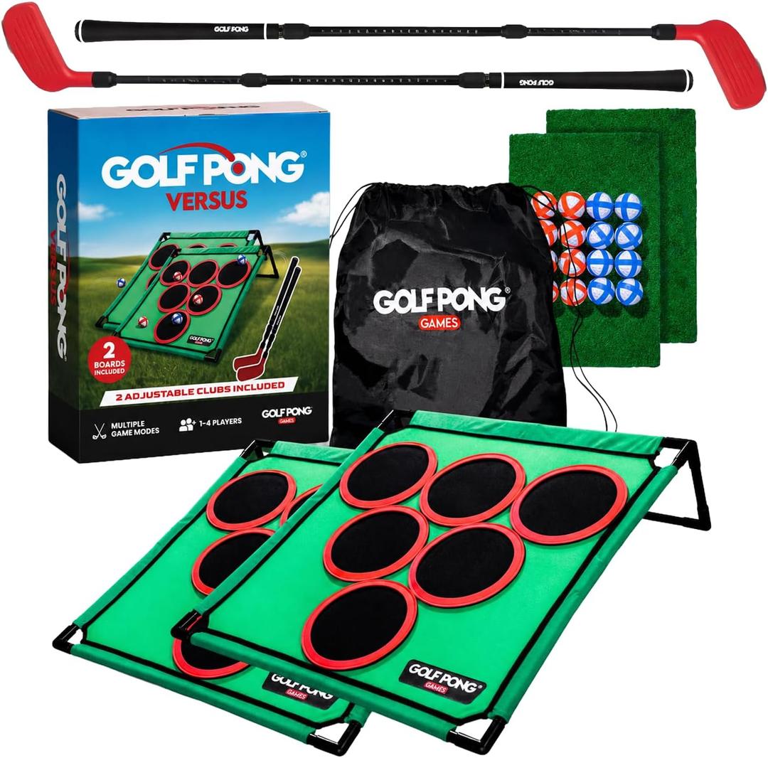 Chipping Game, 2 Boards, 2 Adjustable Ambidextrous Clubs | Head-to-head play, indoor and outdoor practice, jumbo lawn game for backyard parties, golf gift