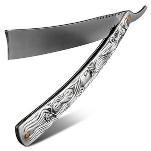 Mens Straight Razor  Barber Razor Blade (11.4") with Secure Grip for Precise Hairline & Beard Lines, Carbon Steel Blade for Accurate & Smooth Shaving  Designed for Daily Grooming & Barbershop Use