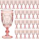 Wiwiqing 48 Pcs Plastic Goblets 7.5oz Vintage Goblet Plastic Wine Glasses Colored Retro Embossed Water Goblets for Wine Bar Juice Baby Shower Wedding Reception Grand Event Party (Pink)