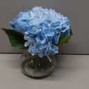 Hollyone Hydrangea Artificial Flowers with Vase Blue Silk Fake Flowers Arrangements in Glass Vase with Faux Water Faux Floral Bulk Bouquet for Home Decor Bathroom Table Centerpiece Shelf Decorations