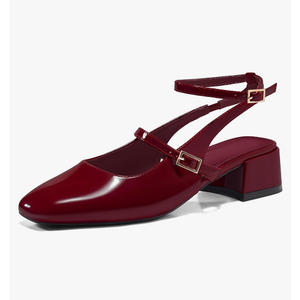 Coutgo Womens Mary Jane Chunky Low Heels Closed Square Toe Ankle Strap Pumps Wedding Party Dress Shoes 9