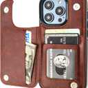 ONETOP Compatible with iPhone 14 Pro Wallet Case with Card Holder, PU Leather Kickstand Card Slots Case, Double Magnetic Clasp and Durable Shockproof Cover 6.1 Inch (Brown)