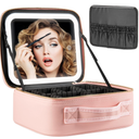 Extrei Gent Makeup Travel Train Case with Mirror LED Light 3 Adjustable Brightness Large Cosmetic Bag Portable Storage Adjustable Partition Waterproof Makeup Brushes Make up Jewelry Gift for Women