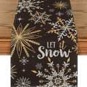 Artoid Mode Black Snowflake Let It Snow Winter Table Runner, Seasonal Christmas Kitchen Dining Table Decoration for Home Party Decor 13x72 Inch