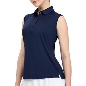 MIER Women's Sleeveless Golf Polo Shirts Athletic Tennis Collared Tank Tops, Quick Dry, UPF 50+ (Medium, Navy)