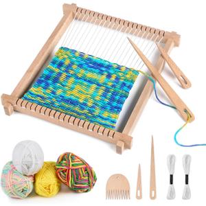 Lemonfilter Weaving Loom Kit for Kids, 9 * 11inch Loom Knitting Frame Child Multi-Craft Handcraft Weaving Set for Kids 6-12, Wooden Weaving Loom for Adult, DIY Handcraft & Beginners (Milticolor + 4 Yran)