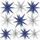 Navy Blue Silver Star Foil Balloons, 10PCS 22Inch Large Navy Blue Silver Spike Cone Star Explosion Balloons for Birthday, Graduation, Wedding & New Year 2026 Party Decorations
