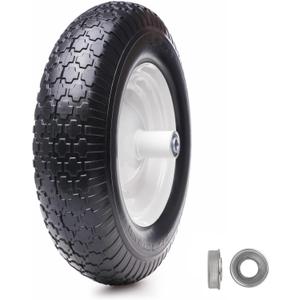 16" Flat Free Solid Tire and Wheel with 2pcs 3/4" Bearing, 4.80/4.00-8 PU Airless Tires with 5/8" Ball Bearings 6" Centered Hub for Hand Truck/Utility Cart/Various Carts, 1 P(330 Lb Gemstone Stripe), Light Grooves