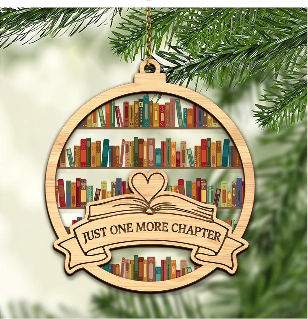 3 x Hyturtle Christmas Just One More Chapter Suncatcher Ornament Tree Decorations, Gifts for Reading Lovers Bookworm Librarian (Bookomc)