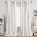 Nanspring Cream Linen Back Tab Curtains 86 Inch Length for Living Room 2 Panel Set Farmhouse Window Semi Sheer Linen Drapes Rustic Pinch Curtain for Bedroom 52X86
