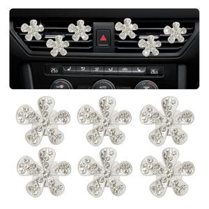 6PCS Rhinestone Flower Car Vent Clips,Cute Car Air Vent Clips for Dashboard Decorations,Shining Vehicle Accessories Interior Clip Used on Auto SUV Vents for Women Girls (Silver)