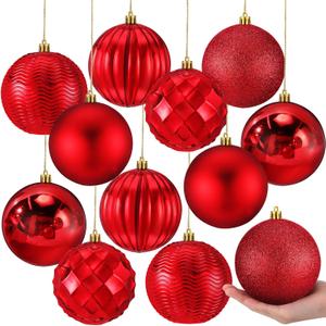 Syhood 12 Pcs 4 Inch Large Christmas Ball Ornament Christmas Tree Decoration Plastic Ornament Set Hanging Xmas Tree Ball for Xmas Holiday Wedding Party (Red)