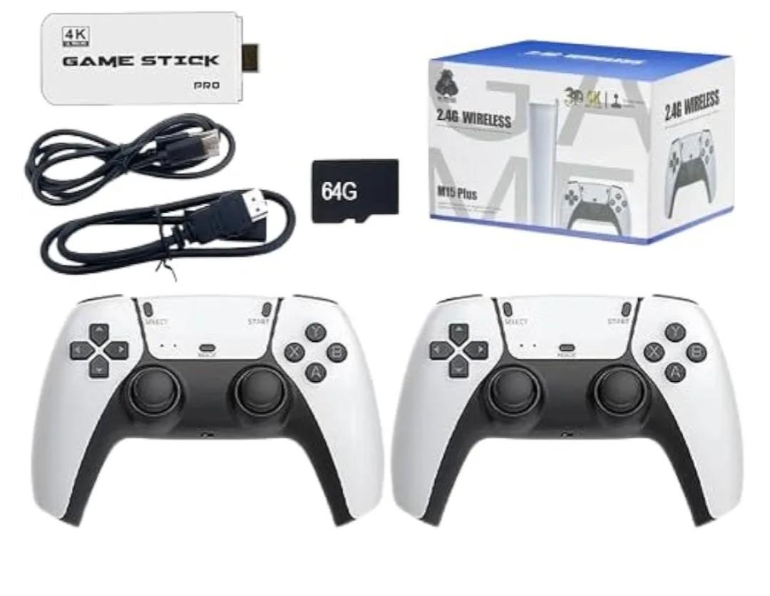 4K TV Game Stick M15 Built-in 3/40000+ Retro Games 64GB Console with Wireless Gamepads, Supports 23+ Simulators for HD TV Gaming - 64GB-40000-games