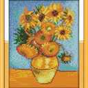 IUHUI 14 Count Stamped Cross Stitch Kits for Beginners Adults, Sunflower of Van Gogh Pre-Printed DIY 14ct Embroidery Sewing Starter Kit Needlework Easy Patterns Famous Paintings