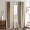DUKIYO Burlywood Birch Linen Curtains 90 Inches Long Grommet for Living Room 2 Panels Drape Light Filtering Semi Sheer Taupe Curtain for Bedroom Sliding Glass Door Boho Rustic Farmhouse 52x90 Length