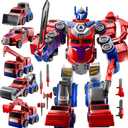 Robot Toys for Kids 3-5 Magnet Transforming Robot 5-in-1 Educational Toys Easy DIY Assembling Vehicle Playsets for Boys and Girls (Red)