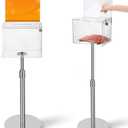DoubleFill 2 Pack Acrylic Suggestion Donation Box with Lock and Key 11x 8.25x 8.25 Inches Offering Raffle Box with Stand Slot for Office Charity Church Collection (Clear,Sliver Stand)