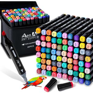 Alcohol Markers Set, 80 Color Dual Tip Art Drawing Markers, Artist Pens with Organizing Case for Adult Drawing Coloring Sketching