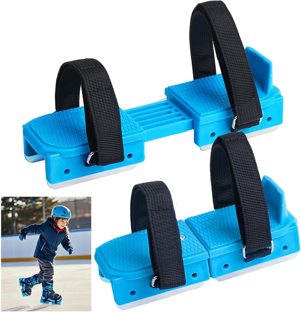 Winter Toddler Ice Skates, Adjustable Double Runner Ice Skates with Hook and Loop Fastener Straps, Blue Double Blade Ice Skates for Kids Toddler Training Shoes Beginner