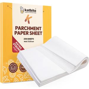 Katbite 200PCS 12x16 In Heavy Duty Flat Parchment Paper, Parchment Paper Sheets for Baking Cookies, Cooking, Frying, Air Fryer, Grilling Rack, Oven(12x16 Inch)[Advanced Series] (12"x16")