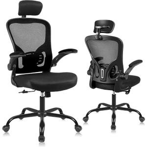 Flysky Ergonomic Office Desk Chair Breathable Mesh Swivel Computer Chair, Lumbar Back Support Task Chair, Office Chairs with Headrest and Flip-up Arms, Adjustable Height Executive Rolling Chair