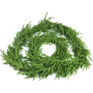 9FT Real Touch Artificial Norfolk Pine Garlands Green Artificial Greenery Garland Lifelike Faux Pine Branches for Christmas Holiday Decor, Indoor Outdoor Home Wedding Decoration (Green, 9FT)