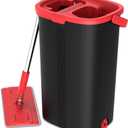Tethys Flat Floor Mop and Bucket Set for Professional Home Floor Cleaning System with Aluminum Handle/2-Washable Microfiber Pads Perfect Home + Kitchen Cleaner for Hardwood, Laminate, Tiles, Vinyl