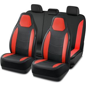 Road Comforts Car Seat Cover, Leather Seat Cover Full Set, Automotive Interior Seat Covers, Universal Fit for Most Cars, SUVs, Trucks, and Vans, Airbag Compatible (Red)