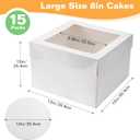 15Pcs 12x12x8 Inch Tall Cake Boxes with Clear Window & Cake Boards - Sturdy White Bakery Boxes with Scalloped Edge for Layer, Wedding, Birthday Cakes - Secure Transport for Professional & Home Bakers