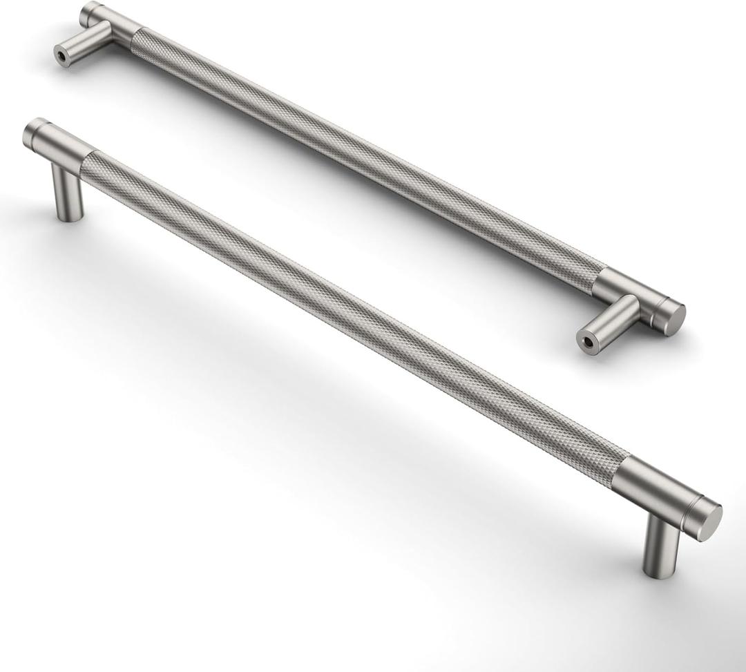 Asidrama 10 Pack 10 Inch(254mm) Brushed Satin Nickel Cabinet Pulls Knurled Cabinet Handles Cupboard Handles Kitchen Cabinet Hardware for Cupboard Drawer Pulls (10" Hole Center)