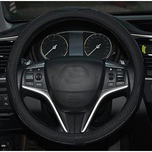 Microfiber Leather Steering Wheel Cover Anti-Slip Matte Finish Auto Car Wheel Cover Universal 15 Inch Wheel Cover for Car Embossing Pattern Black Line