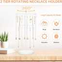 iDavosic.ly 2 Tier Rotating Necklace Holder Organizer with 42 Hooks, Adjustable Metal Bracelet Display Stand Rack, Extra Tall Keychain Spinning Tree Tower for Women, White
