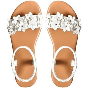 Verdusa Women's Summer Sandals Flower Leather Flat Sandals with Ankle Strap, Size 37