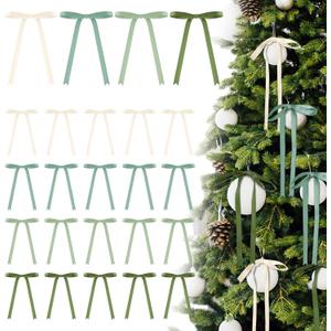 24 Pcs Green Coquette Christmas Bow Decoration Satin Ribbon Bows Twist Tie for Xmas Home Wedding Coquette Aesthetic Party Decor(5" X 7")