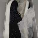 BELOS Women's Rhinestone Lace Up Loafers Shoes Comfortable Slip On Mesh Knit Walking Shoes Fashion Lightweight Sparkly Glitter Sneaker (11, Black)