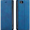 QLTYPRI Case for iPhone SE 2022 5G/SE 2020/8/7, Premium PU Leather Cover TPU Bumper with Card Holder Kickstand Magnetic Adsorption Flip Wallet Case - Blue