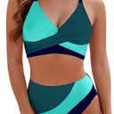 Blooming Jelly Womens High Wasited Bikini Sets Tummy Control Swimsuits Curvy Mesh Swim Skirt (L, Green)
