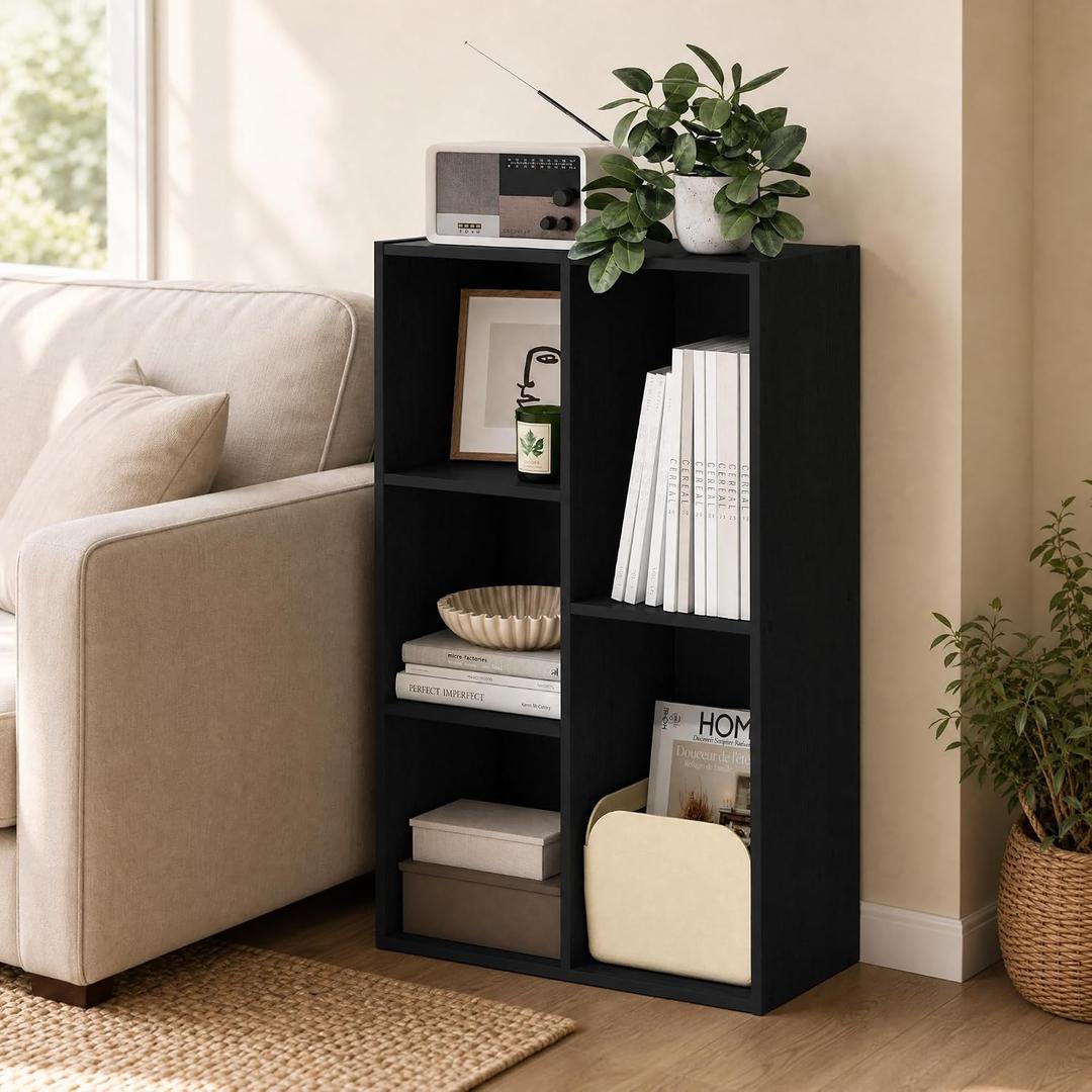 5-Cube Bookshelf, Reversible Bookcase, Book Shelf, Cube Storage Organizer, 9.4 x 19.5 x 31.5, for Home Office, Living Room, Bedroom, Blackwood