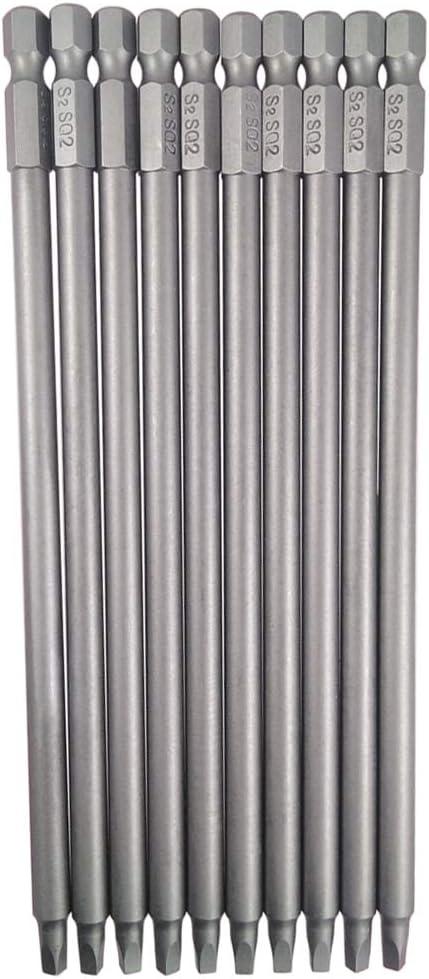 Wolfride 10pcs Square Head Bits #2 Square Drive Bit Set 1/4-Inch Shank Tip Bit #2 Long Magnetic Square Head Screwdriver Bits 5.9 Inch Length